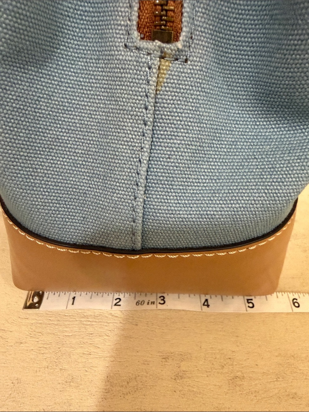 Michael Kors Blue Canvas and Tan Leather Satchel - Picture 7 of 9